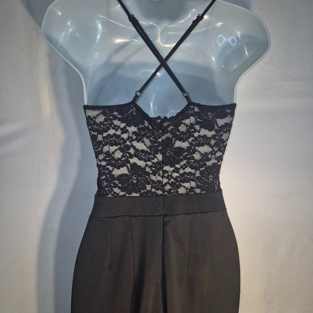 EXPRESS sleeveless Pantsuit, Black with lace and dress pant bottom, size XS tall - Picture 4 of 16